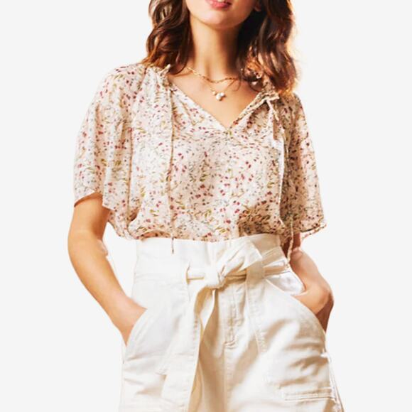 Zapa Paris Floral Blouse Size L Cream Flowy Boho Romantic French Girl Summer - Picture 3 of 4